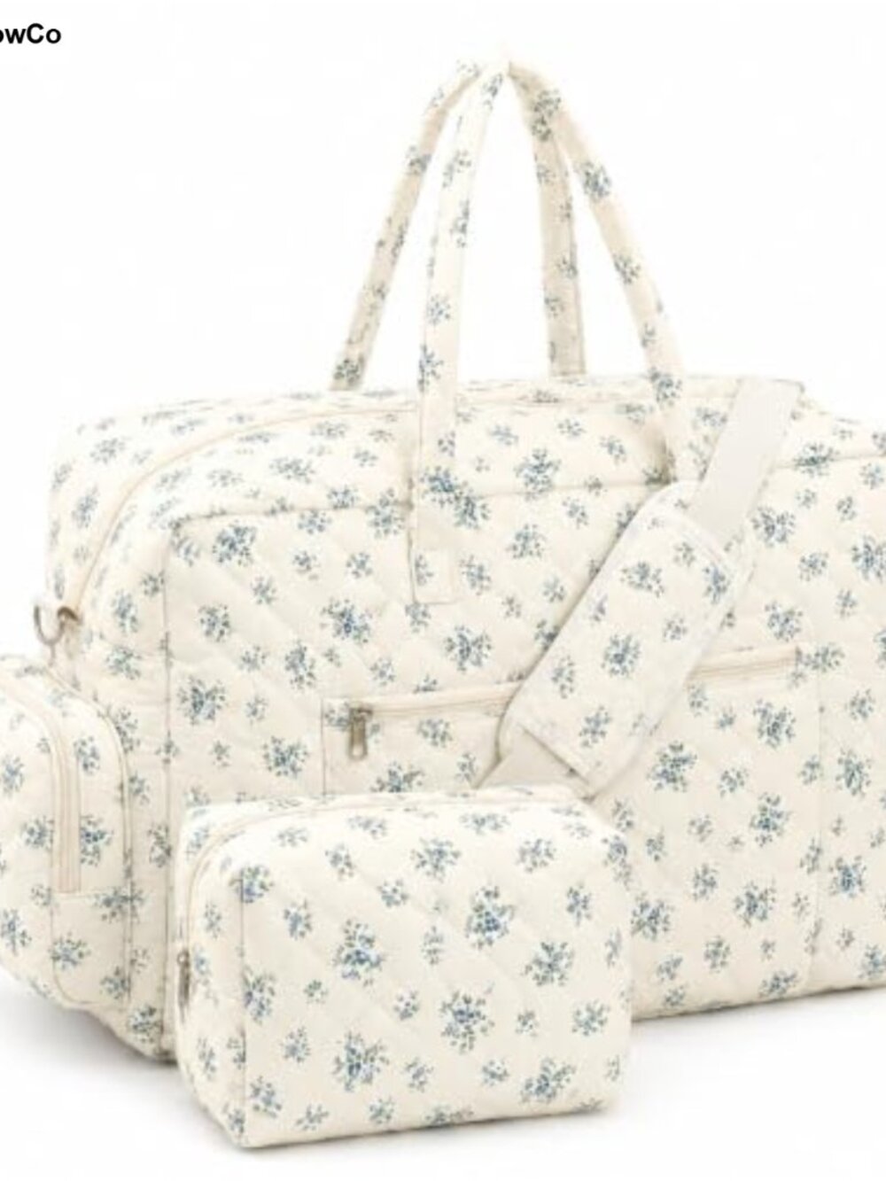 Quilted Cotton Weekender Duffle Bag with Adjustable Strap and Shoe Compartment